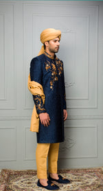 Load image into Gallery viewer, Sherwani - Blue self CN
